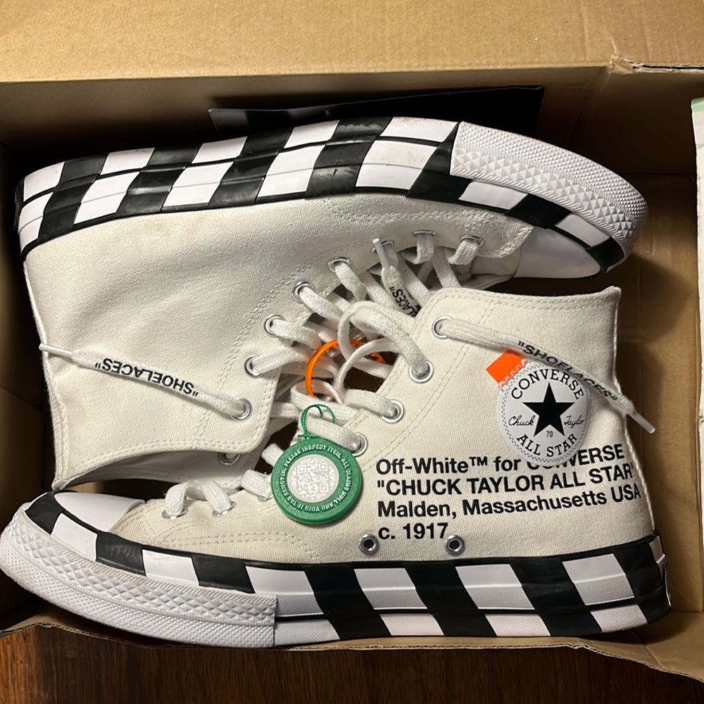 Off white for converse. Chuck Taylor all star. Men’s size 9.5, women 11.5